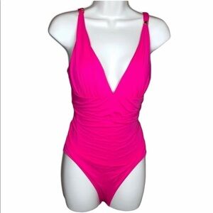 Lauren Ralph Lauren Ruched Pink One Piece Swimsuit